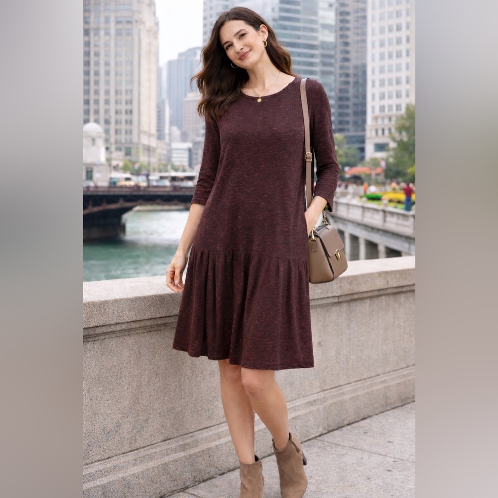 Anthropologie Marled Knit Midi Dress in Deep Burgundy